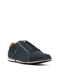 dunkelblaue Leder niedrige Sneakers von BOSS