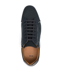 dunkelblaue Leder niedrige Sneakers von BOSS