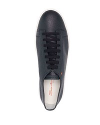 dunkelblaue Leder niedrige Sneakers von Santoni