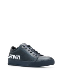 dunkelblaue Leder niedrige Sneakers von Lanvin