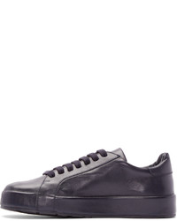 dunkelblaue Leder niedrige Sneakers von Jil Sander Navy