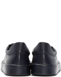 dunkelblaue Leder niedrige Sneakers von Jil Sander Navy