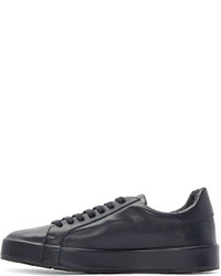 dunkelblaue Leder niedrige Sneakers von Jil Sander Navy