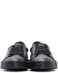 dunkelblaue Leder niedrige Sneakers von Jil Sander Navy