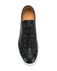 dunkelblaue Leder niedrige Sneakers von Santoni