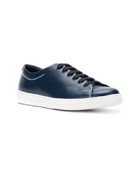 dunkelblaue Leder niedrige Sneakers von Prada