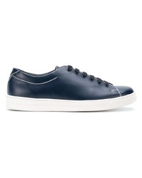 dunkelblaue Leder niedrige Sneakers von Prada