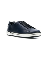 dunkelblaue Leder niedrige Sneakers von Prada