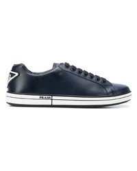 dunkelblaue Leder niedrige Sneakers von Prada