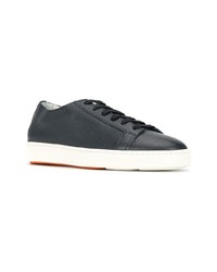 dunkelblaue Leder niedrige Sneakers von Santoni