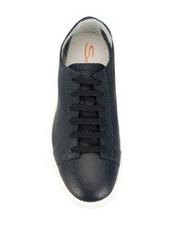 dunkelblaue Leder niedrige Sneakers von Santoni