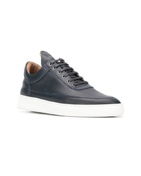 dunkelblaue Leder niedrige Sneakers von Filling Pieces