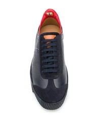 dunkelblaue Leder niedrige Sneakers von Giorgio Armani