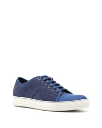 dunkelblaue Leder niedrige Sneakers von Lanvin