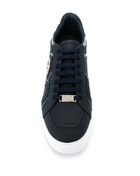 dunkelblaue Leder niedrige Sneakers von Philipp Plein