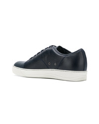 dunkelblaue Leder niedrige Sneakers von Lanvin