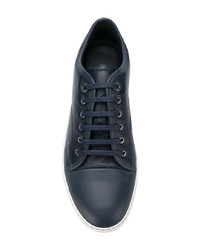 dunkelblaue Leder niedrige Sneakers von Lanvin