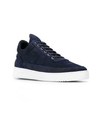 dunkelblaue Leder niedrige Sneakers von Filling Pieces