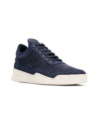 dunkelblaue Leder niedrige Sneakers von Filling Pieces