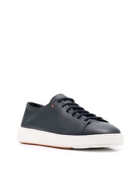 dunkelblaue Leder niedrige Sneakers von Santoni