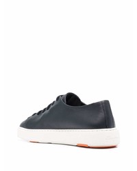 dunkelblaue Leder niedrige Sneakers von Santoni