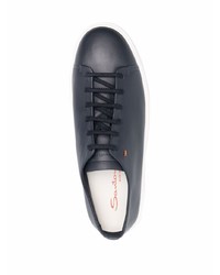 dunkelblaue Leder niedrige Sneakers von Santoni