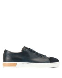 dunkelblaue Leder niedrige Sneakers von Magnanni