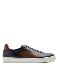 dunkelblaue Leder niedrige Sneakers von Magnanni