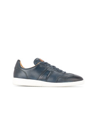 dunkelblaue Leder niedrige Sneakers von Magnanni