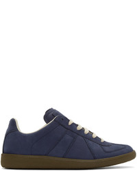 dunkelblaue Leder niedrige Sneakers von Maison Margiela