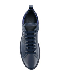 dunkelblaue Leder niedrige Sneakers von Versace Collection