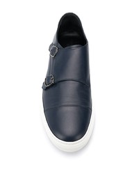 dunkelblaue Leder niedrige Sneakers von Scarosso