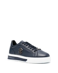 dunkelblaue Leder niedrige Sneakers von Roberto Cavalli