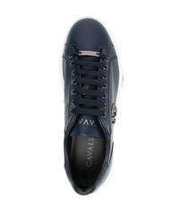 dunkelblaue Leder niedrige Sneakers von Roberto Cavalli