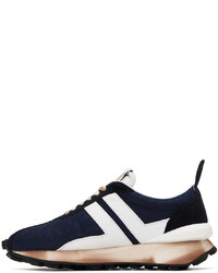 dunkelblaue Leder niedrige Sneakers von Lanvin