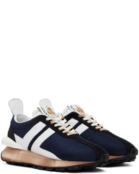 dunkelblaue Leder niedrige Sneakers von Lanvin