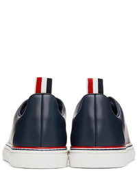 dunkelblaue Leder niedrige Sneakers von Thom Browne