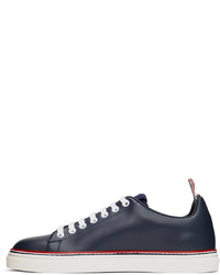 dunkelblaue Leder niedrige Sneakers von Thom Browne