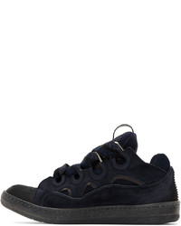 dunkelblaue Leder niedrige Sneakers von Lanvin