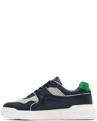 dunkelblaue Leder niedrige Sneakers von Valentino Garavani