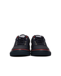 dunkelblaue Leder niedrige Sneakers von Thom Browne