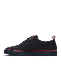 dunkelblaue Leder niedrige Sneakers von Thom Browne