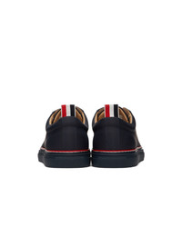 dunkelblaue Leder niedrige Sneakers von Thom Browne