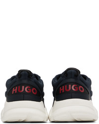dunkelblaue Leder niedrige Sneakers von Hugo