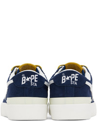 dunkelblaue Leder niedrige Sneakers von BAPE