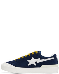 dunkelblaue Leder niedrige Sneakers von BAPE