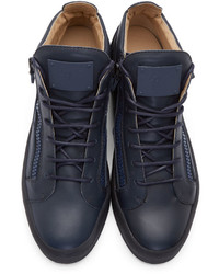 dunkelblaue Leder niedrige Sneakers von Giuseppe Zanotti