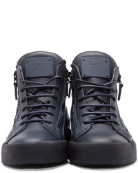 dunkelblaue Leder niedrige Sneakers von Giuseppe Zanotti