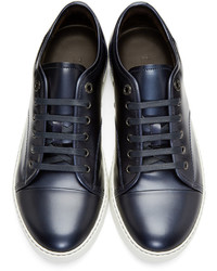 dunkelblaue Leder niedrige Sneakers von Lanvin