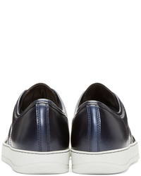 dunkelblaue Leder niedrige Sneakers von Lanvin